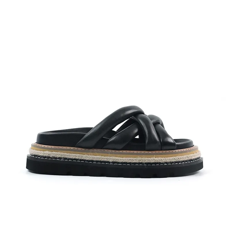 BLOCCO5 EVA Woven Cuffed Abrasion Resistant Slide Slippers Women's Black-4