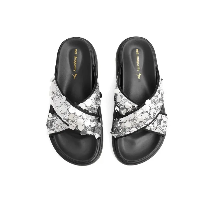 RED DRAGONFLY PU Polyurethane Sequins Slip Resistant Slide Slippers Women's-6
