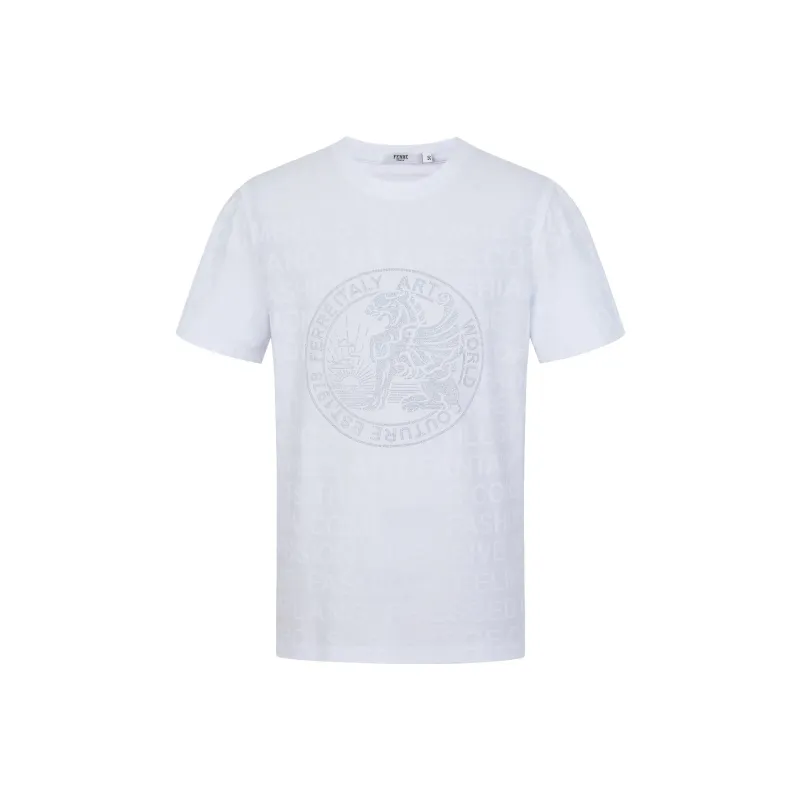 FERRE Rhinestone Totem Letter Decoration All over Print Subtle Texture Jacquard Short Sleeved T Shirt Men's-5