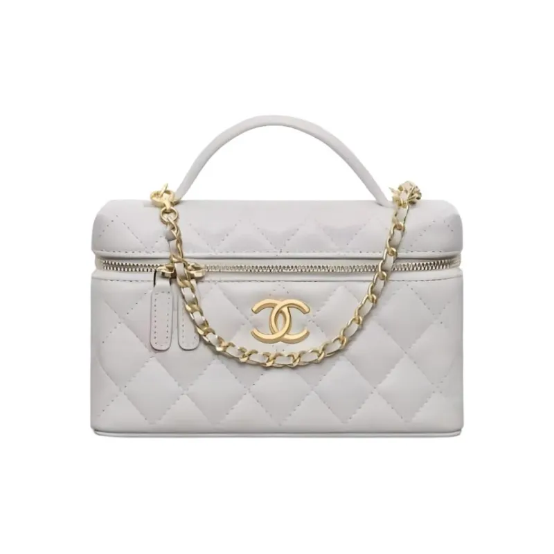 CHANEL Litchi Grain Cow Leather Shoulder Bag, Crossbody Bag, Handbag Trumpets Women's Gray-0