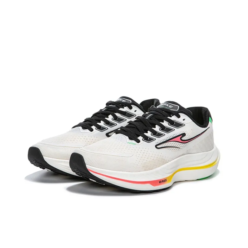 Erke Cushioned Slip Resistant Abrasion Resistant Low Top Long Distance Running Shoes Men's White Black-1