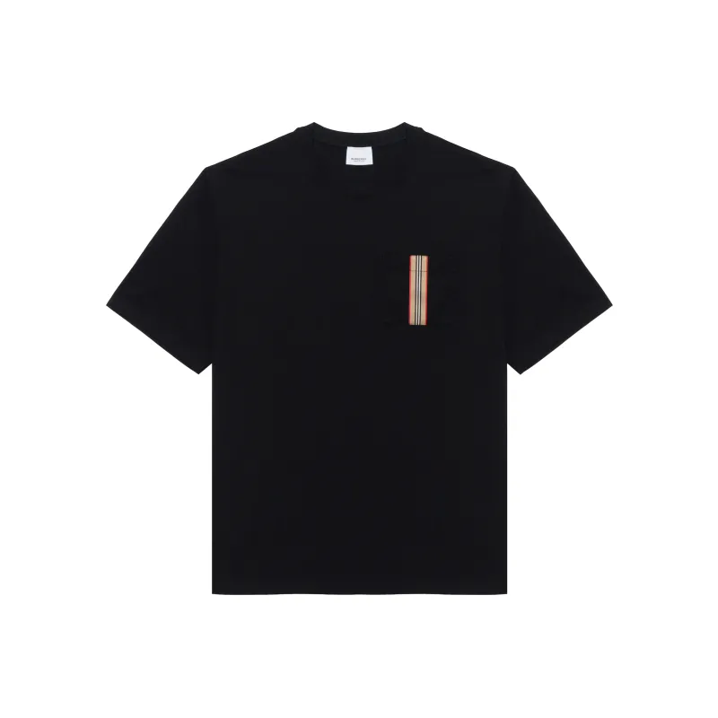 Burberry Stripe Trim Pocket Cotton T shirt-0