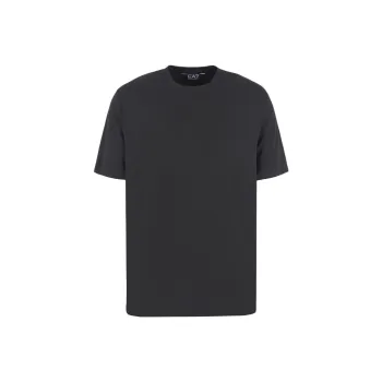 EMPORIO ARMANI EA7 Solid Color Letter Logo Emblem Crew Neck Short Sleeved T Shirt T Shirt Men's Black