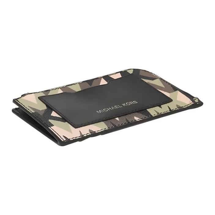 MICHAEL KORS MK Cooper Coated Canvas With Patchwork Card Holder Wallet Men's Olive Green Print-2