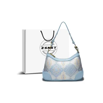 ESNSY Silk Blend Fabric Shoulder Bag Regular Women's Blue