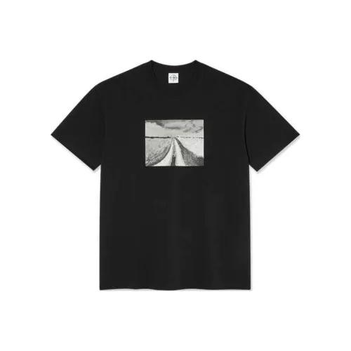 embroidered logo 3 4 sleeves pullover T Shirt Men's Black