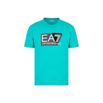 EMPORIO ARMANI EA7 Letter Logo Print Crew Neck Short Sleeved T Shirt T Shirt Men's Lake Green
