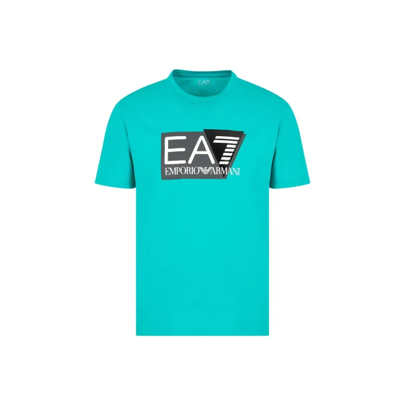 EMPORIO ARMANI EA7 Letter Logo Print Crew Neck Short Sleeved T Shirt T Shirt Men's Lake Green-0