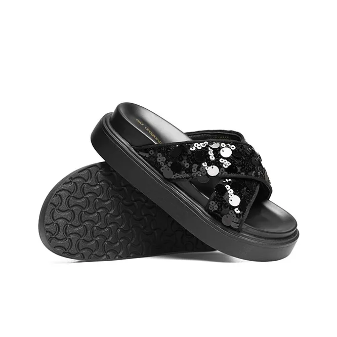 RED DRAGONFLY PU Polyurethane Sequins Slip Resistant Slide Slippers Women's-3