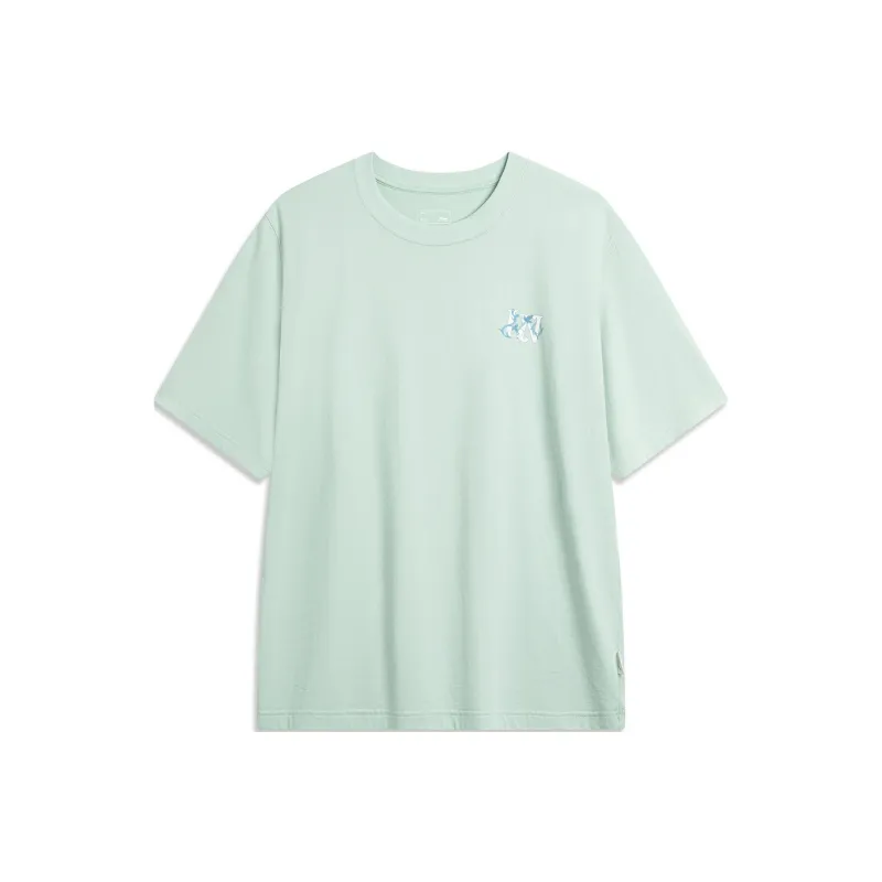 LiNing Sports Life Collection Drop Shoulder Sleeve T Shirt Unisex Light Moss Blue-0