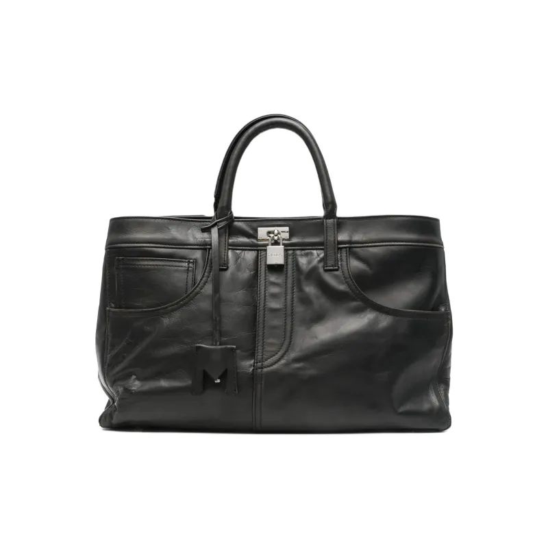 MEDEA Calfskin Tote Bag, Shopping Bag, Handbag Women's Black-0
