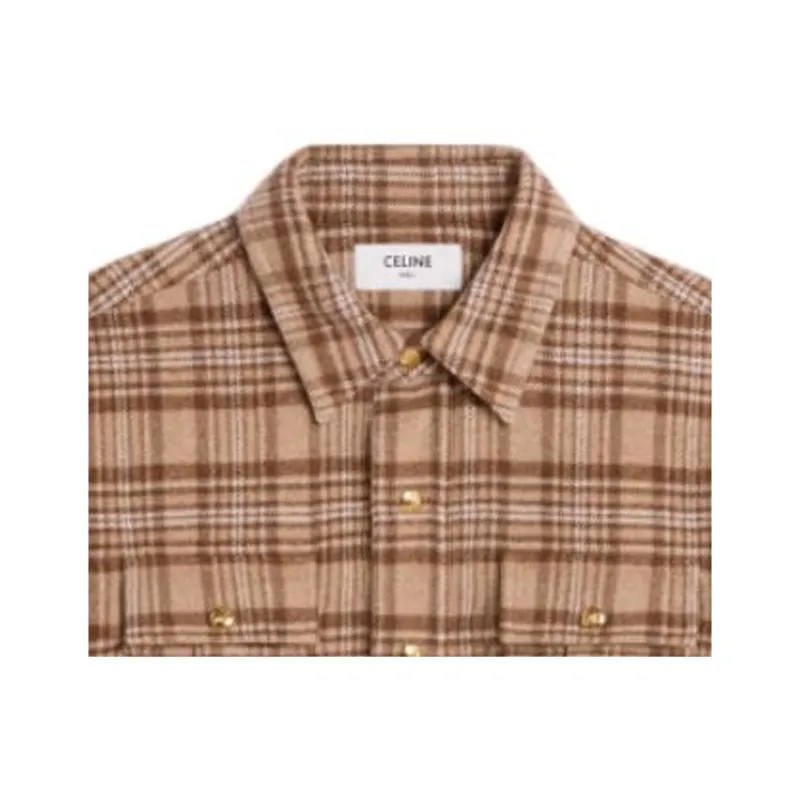 CELINE Romy Cropped Shirt In Checked Cashmere-3