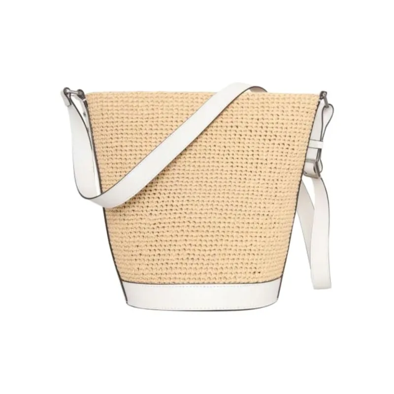 MICHAEL KORS Fabric+Artificial Leather Bucket Bag, Shoulder Bag, Crossbody Bag Medium Size Women's Natural & White-4