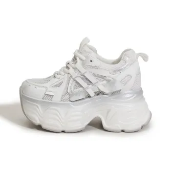 Milan Love Song Breathable Lightweight Height Increasing Low Top Chunky Sneakers Women's White