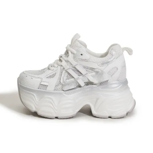 Milan Love Song Breathable Lightweight Height Increasing Low Top Chunky Sneakers Women's White