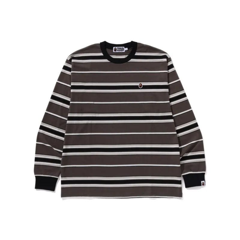 A BATHING APE Head One Point Stripe Relaxed Fit Long Sleeve Tee-2