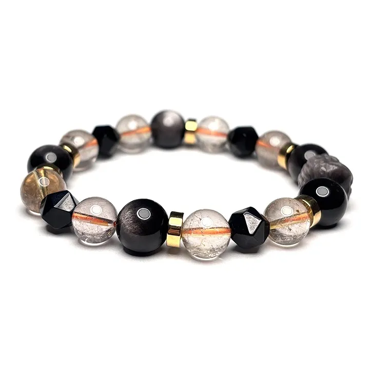 MOUNTAINS AND MANS Obsidian New Chinese Style Luxury Good Luck Beaded Bracelet Men's-1