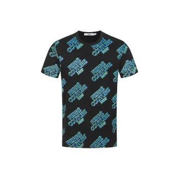 FERRE Fluorescent Holographic Letter All Over Print Crew Neck Short-Sleeved T-Shirt Men's