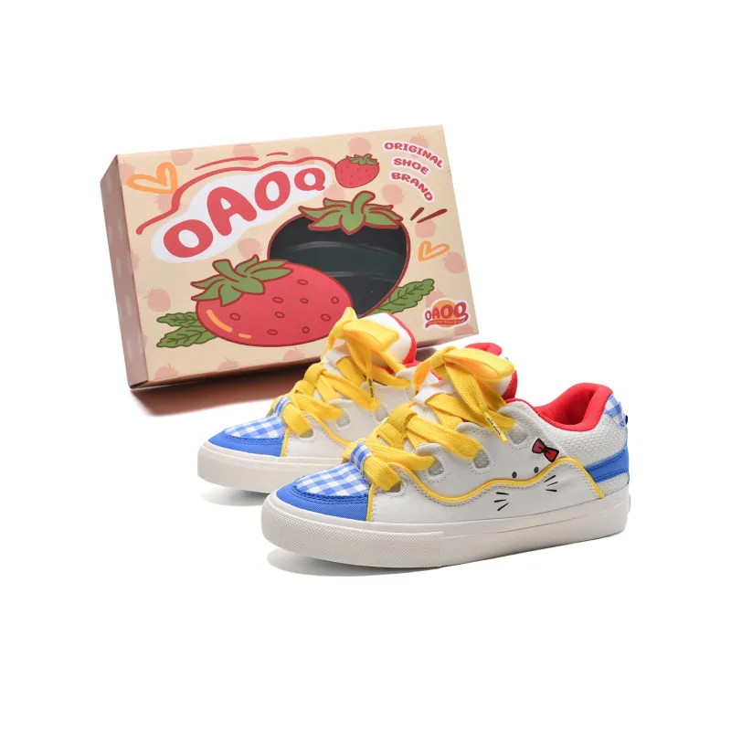 OAOQ Low-Top Skateboard Shoes Unisex White Yellow Blue-90