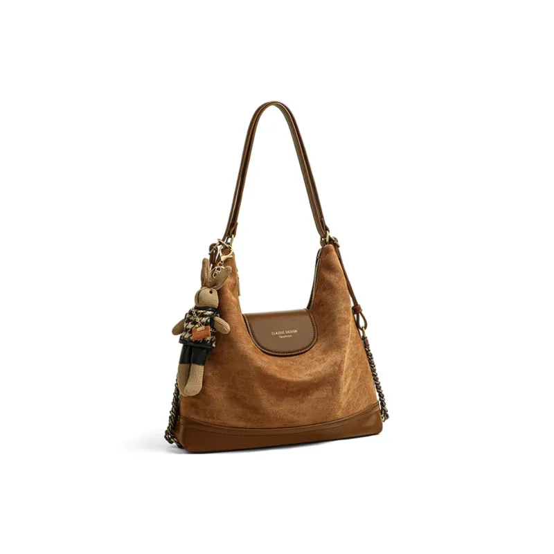 COMELY Fabric With Synthetic Leather Backpack, Underarm Shoulder Bag, Tote Three in One Bag Regular Women's Chocolate-3