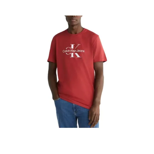 CALVIN KLEIN Outline Monogram Logo T Shirt T Shirt Men's Red