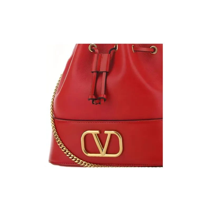 Valentino Vlogo Lambskin Bucket Bag Shoulder Bag Crossbody Bag Women's Red-2