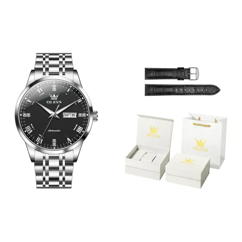 OLEVS Minimalist Series Mechanical Movement Stainless Steel Watchband Watch Men's Watches Black Dial