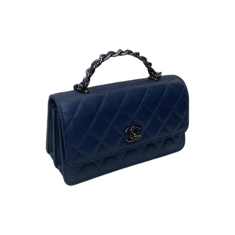 CHANEL Bright Wrinkled Calfskin Shoulder Bag Crossbody Bag Handbag Women's Blue-0