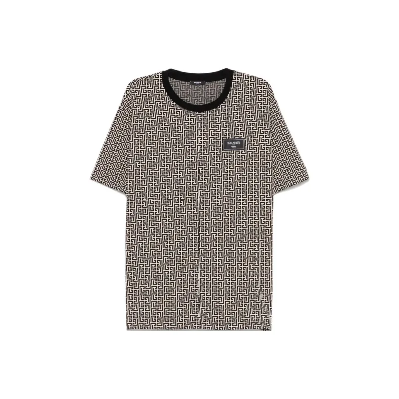 BALMAIN Logo Patch Monogrammed T Shirt-0