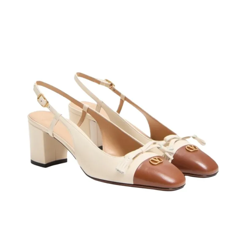 Valentino ALET DU ROI Chunky Heel High Heels 6cm Women's Beige Yellow-2