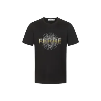 FERRE Rhinestone Logo Letter Gradient Decoration Crew Neck Short Sleeved T Shirt Men's