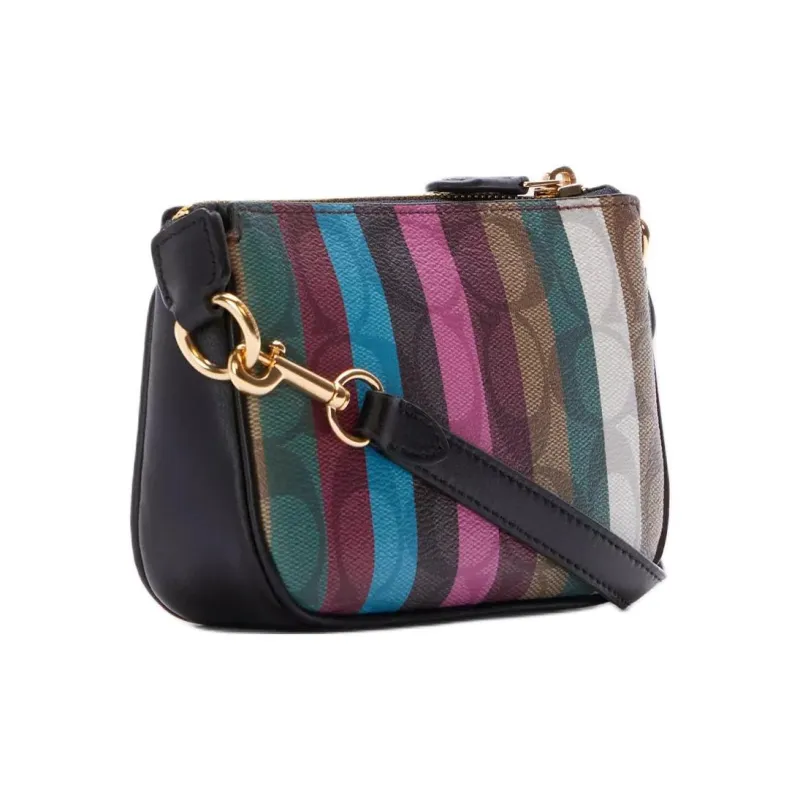 COACH Nolita Canvas With Leather Pochette, Shoulder Bag, Clutch Trumpets Women's Brown & Rainbow-1