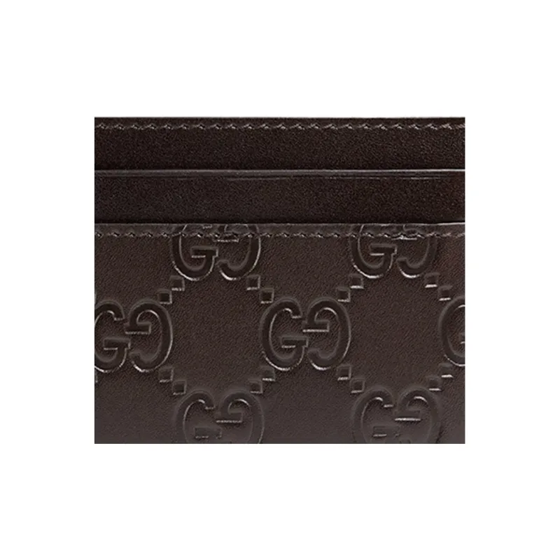 GUCCI Cow Leather Card Holder Men's Brown-4