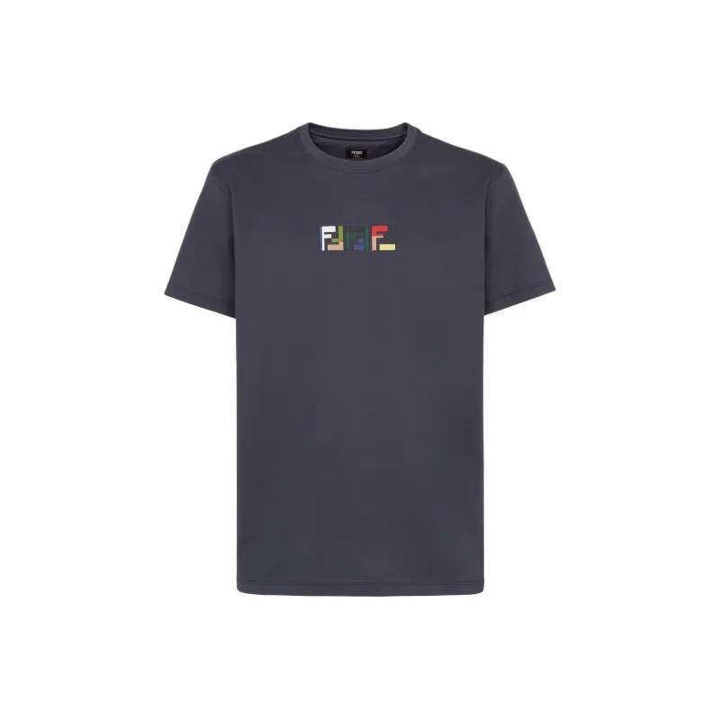 FENDI Logo Embroidered Crewneck T Shirt-0
