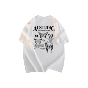 ALang Studio Heavyweight Casual Loose Fit Off The Shoulder 100% Cotton Pullover Crew Neck Short Sleeved T Shirts Unisex