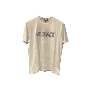 VERSACE Logo Letter Embroidered Casual Crew Neck Short Sleeved T Shirt T Shirt Men's White