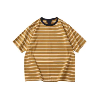 SET FUNS Brand Logo Multicolor Stripes Off-The-Shoulder 3/4 Short-Sleeved T-Shirt Men's Summer