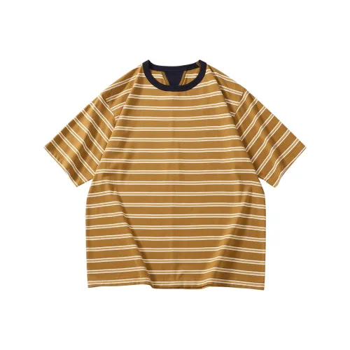 SET FUNS Brand Logo Multicolor Stripes Off-The-Shoulder 3/4 Short-Sleeved T-Shirt Men's Summer