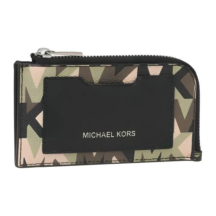 MICHAEL KORS MK Cooper Coated Canvas With Patchwork Card Holder Wallet Men's Olive Green Print-1