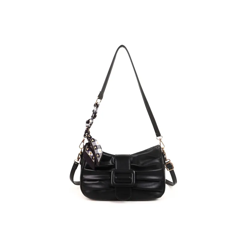 Dusen Kangaroo PU Shoulder Bag Women's White/Black/Ecru/Khaki/Blue/Pink-11