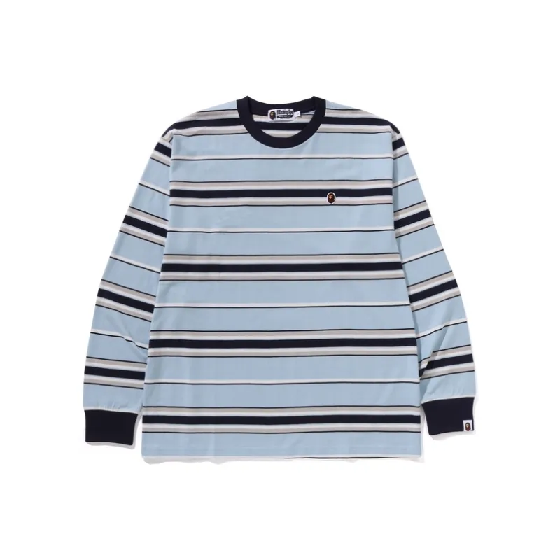 A BATHING APE Head One Point Stripe Relaxed Fit Long Sleeve Tee-0