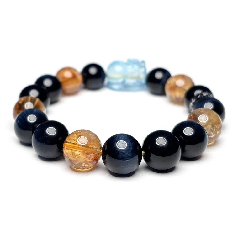 MOUNTAINS AND MANS Tiger's Eye Stone New Chinese Style Luxury Good Luck Beaded Bracelet Unisex-2