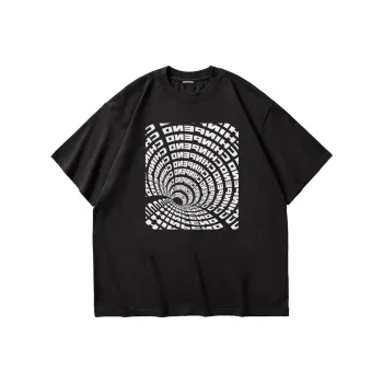 Chinpeno American Letter Print Crew Neck Pullover Breathable Drop Shoulder Short Sleeved T Shirt Unisex