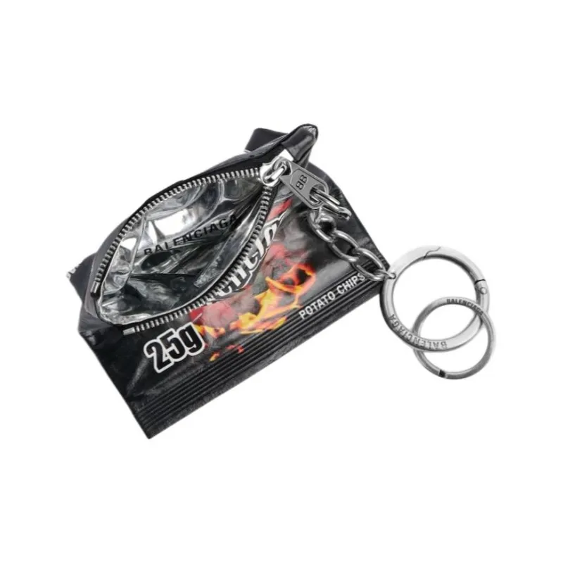 Balenciaga Calfskin, Metal Keychains Men's Black-1