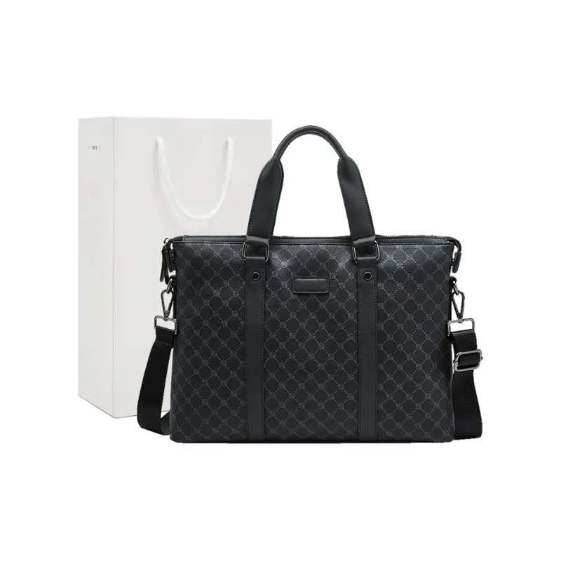 Old Man's Head Synthetic Leather Portable Crossbody Briefcase Regular Men's Black-0