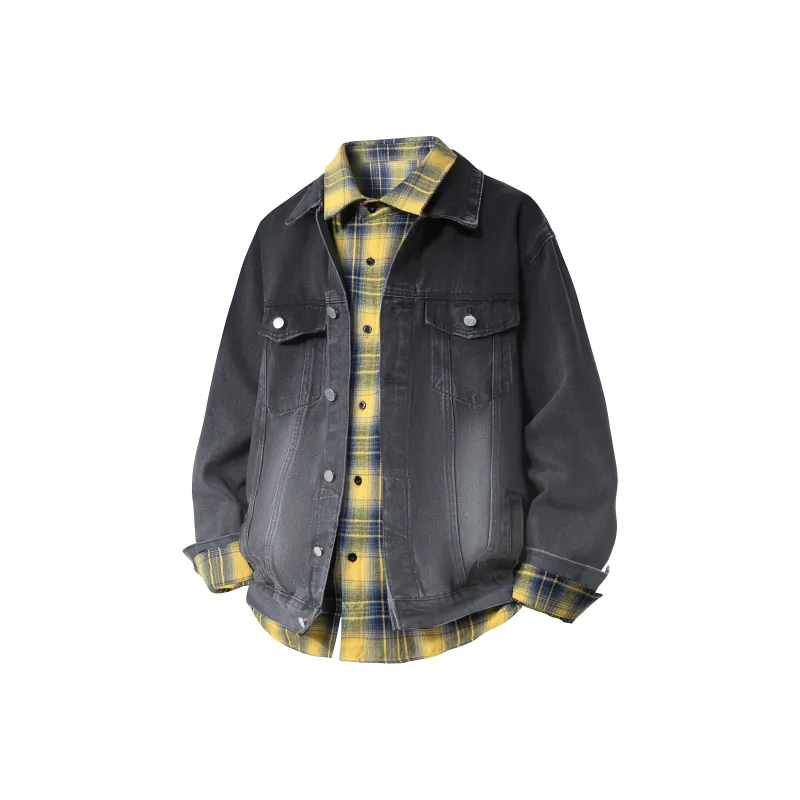 HOKLV Jacket Unisex Black Coat+Yellow Shirt-16