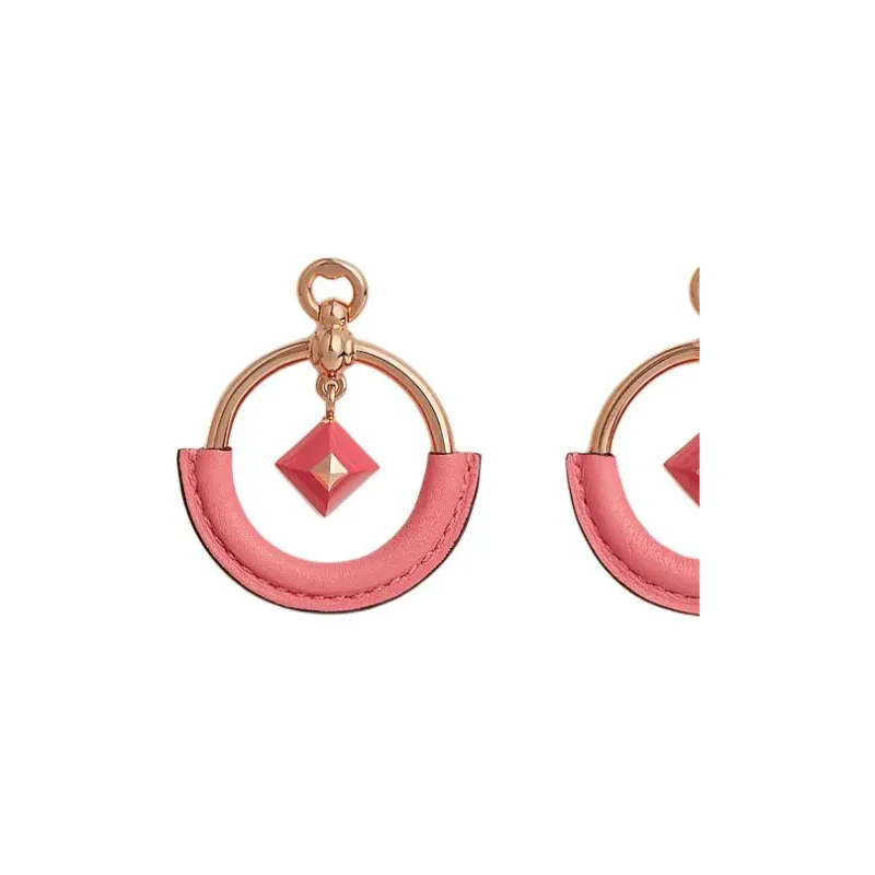 HERMES Metal Calfskin Rose Gold Plated Earrings Women's Gold-1
