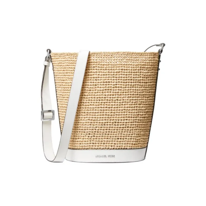 MICHAEL KORS Fabric+Artificial Leather Bucket Bag, Shoulder Bag, Crossbody Bag Medium Size Women's Natural & White-2