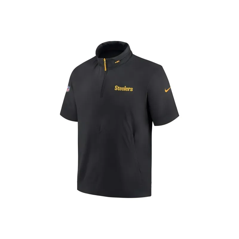 Nike Pittsburgh Steelers Sideline Coach Men's Nike Nfl 1/2 Zip Short Sleeve Hooded Jacket-0