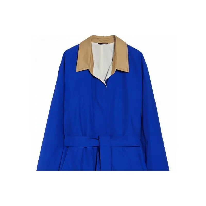 WEEKEND MaxMara Party Collection Water Repellent Cotton Canvas Duster Coat Trench Coat Women's Blue-4